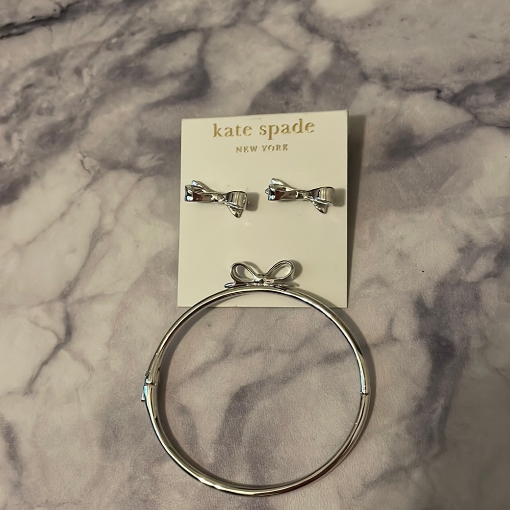 Kate Spade Bow Earring and Necklace Set, Silver